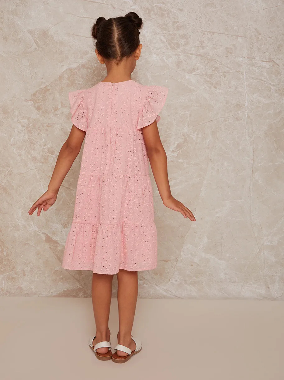 Girls Tiered Broderie Smock Dress in Pink sold by Chi Chi London product image thumbnail 2