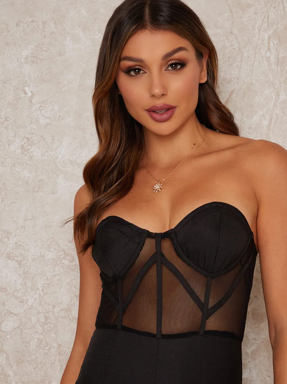 Bandeau Skinny Leg Sheer Bodice Jumpsuit in Black sold by Chi Chi London product image thumbnail 3