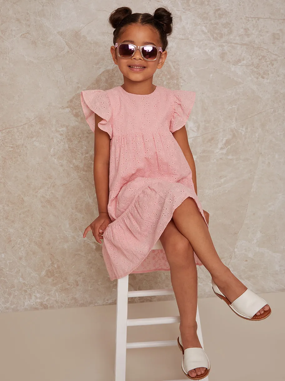 Girls Tiered Broderie Smock Dress in Pink sold by Chi Chi London product image thumbnail 4