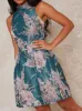 Petite High Neck Jacquard Mini Dress in Green sold by Chi Chi London