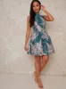 Petite High Neck Jacquard Mini Dress in Green sold by Chi Chi London