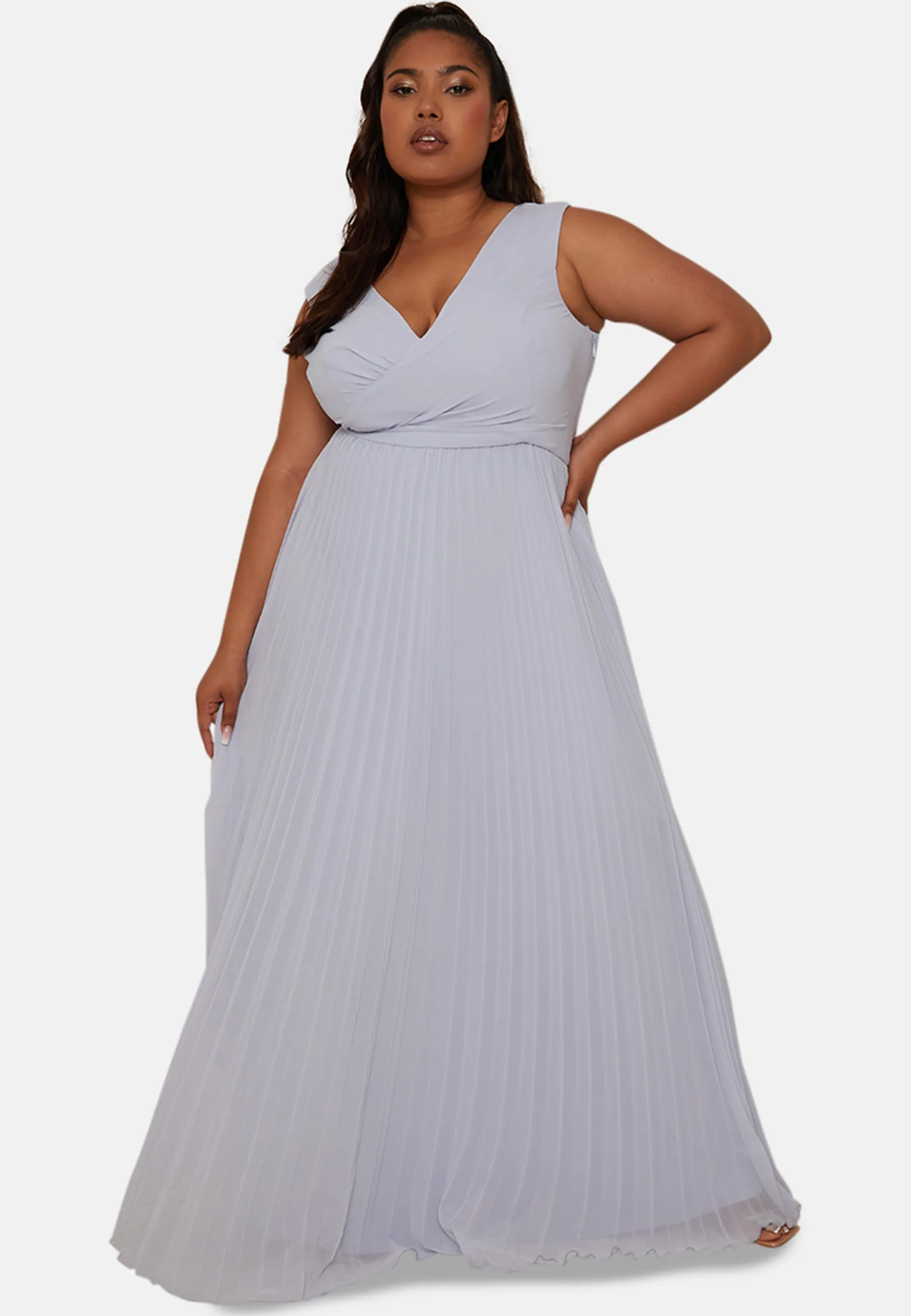 Plus Size V Neck Pleated Maxi Dress in Blue sold by Chi Chi London product image thumbnail 5