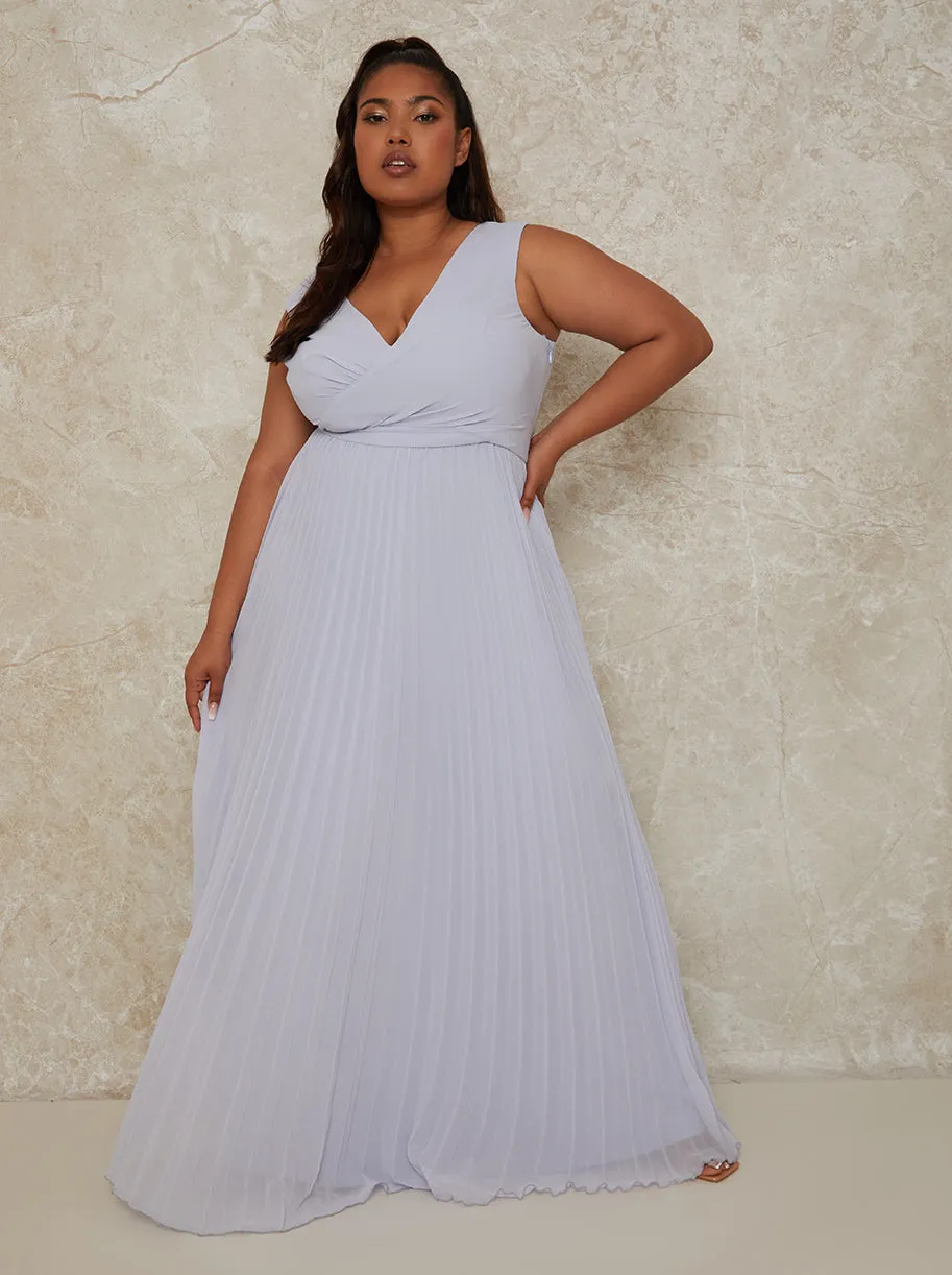 Plus Size V Neck Pleated Maxi Dress in Blue sold by Chi Chi London product image thumbnail 4