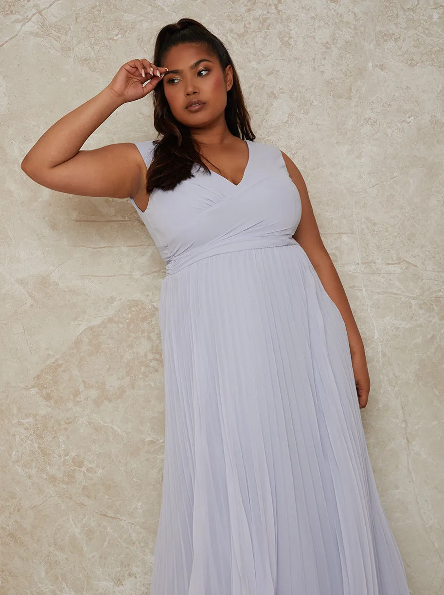 Plus Size V Neck Pleated Maxi Dress in Blue sold by Chi Chi London product image thumbnail 3