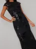 Sequin Embellished Fishtail Maxi Dress in Black sold by Chi Chi London
