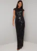 Sequin Embellished Fishtail Maxi Dress in Black sold by Chi Chi London
