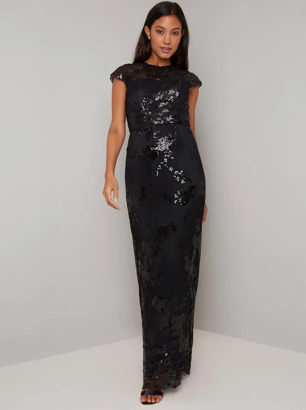 Sequin Embellished Fishtail Maxi Dress in Black sold by Chi Chi London product image thumbnail 4
