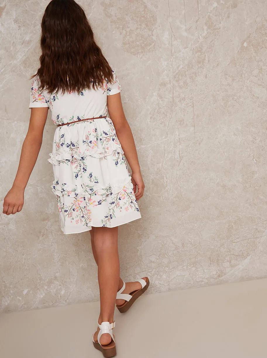 Girls Floral Ruffle Shirt Dress in White sold by Chi Chi London product image thumbnail 4