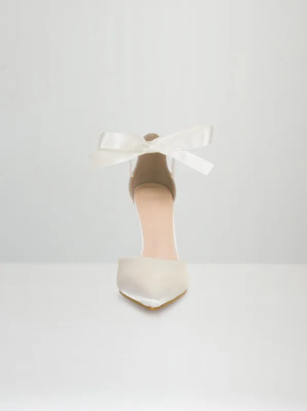 Tie Up Court Heels with Bow Ribbon in White sold by Chi Chi London