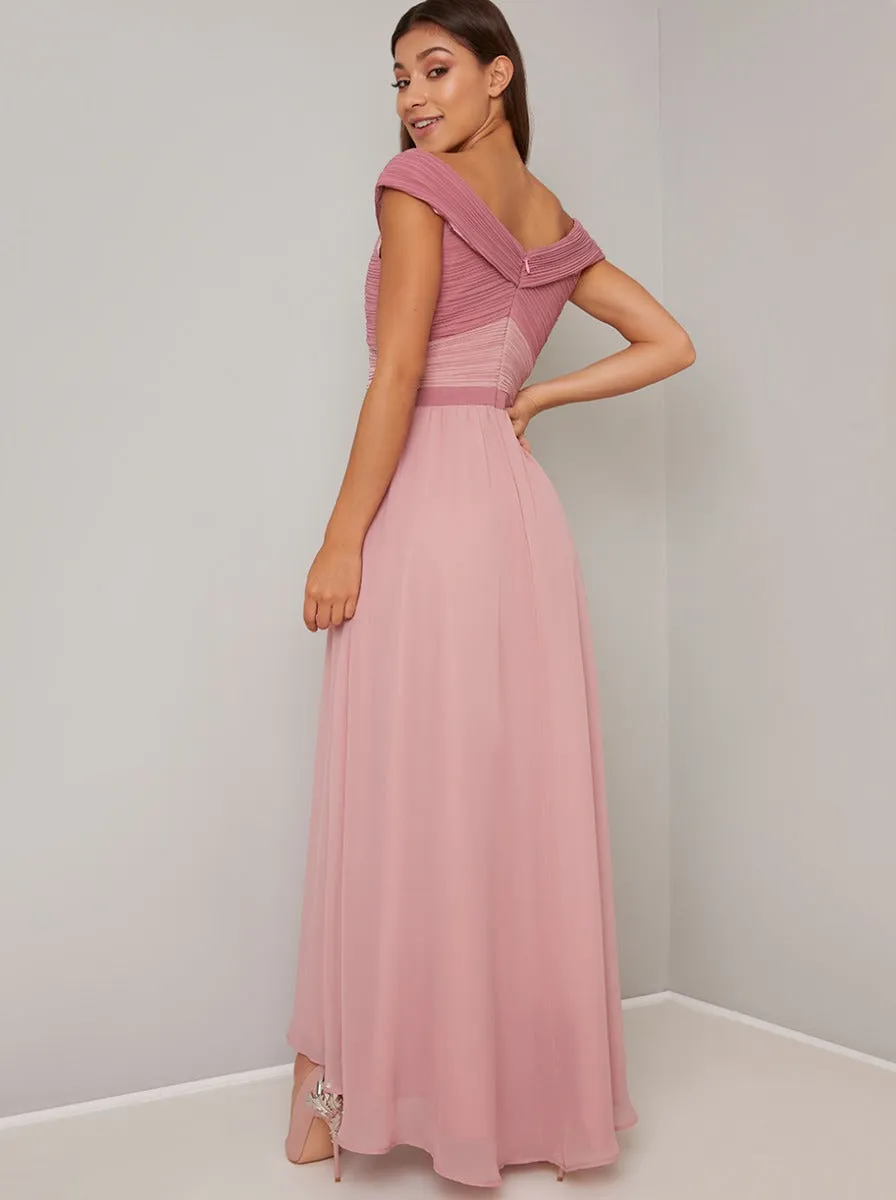 Bardot Ruched Detail Maxi Dress in Pink sold by Chi Chi London product image thumbnail 4