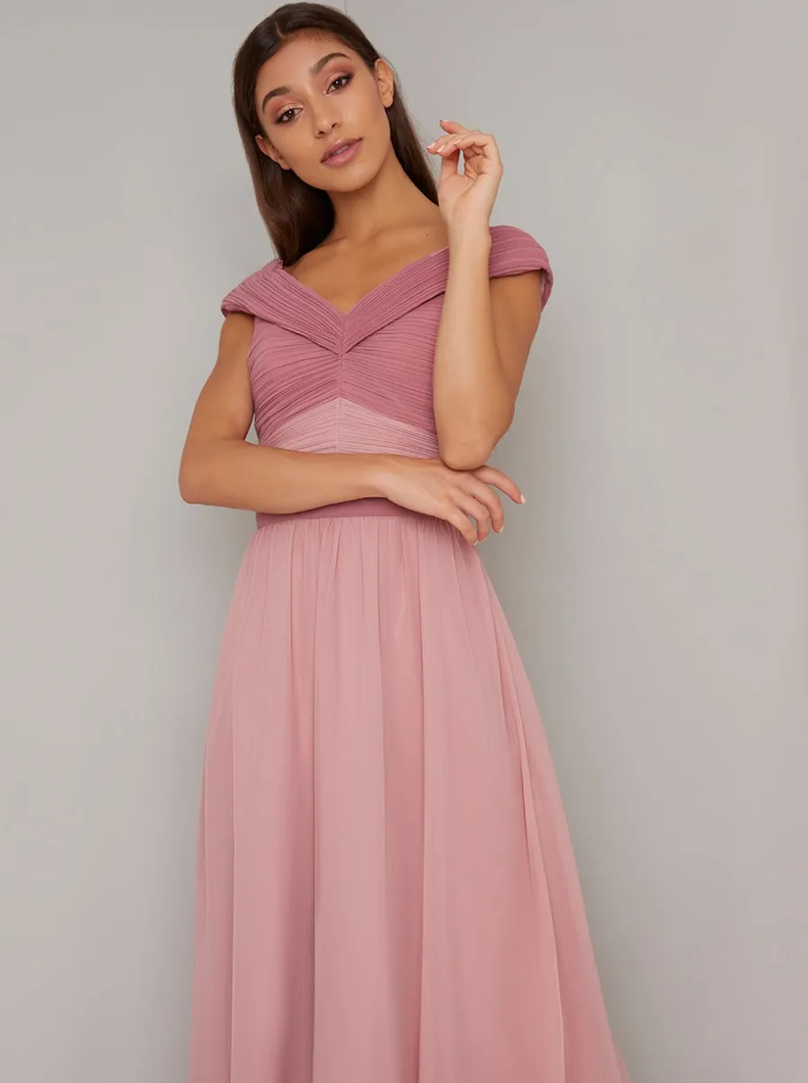 Bardot Ruched Detail Maxi Dress in Pink sold by Chi Chi London product image thumbnail 2