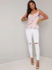 Satin Feel Ruffle Peplum Top in Pink sold by Chi Chi London