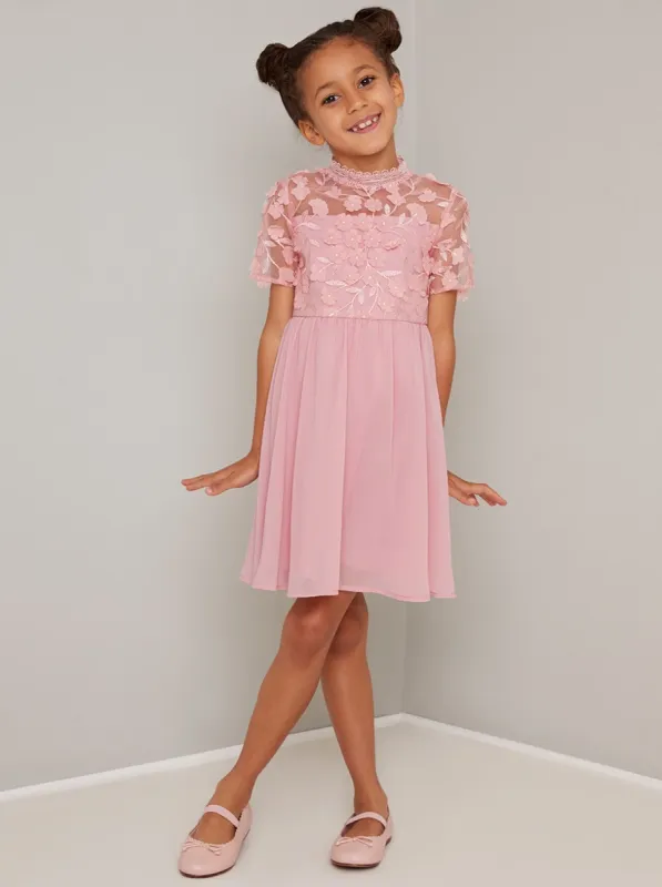 Girls 3D Floral Lace Dress in Pink sold by Chi Chi London