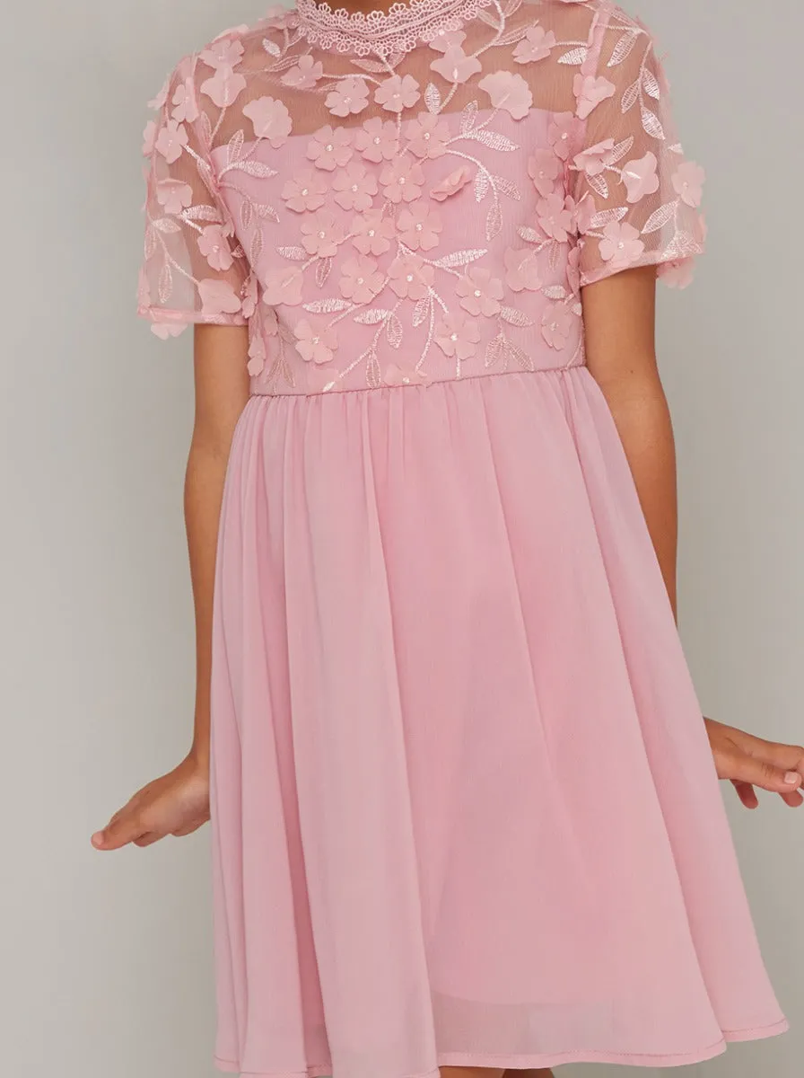 Girls 3D Floral Lace Dress in Pink sold by Chi Chi London product image thumbnail 2