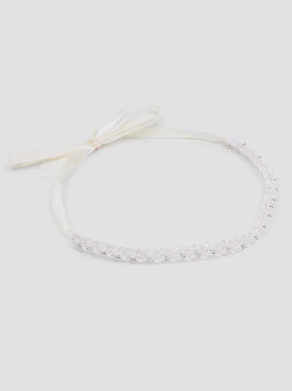 Diamante Beaded Hairpiece in Cream sold by Chi Chi London