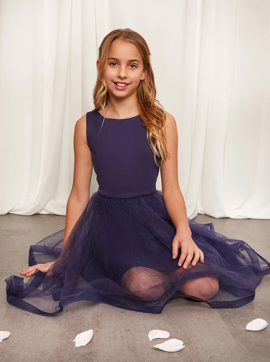 Older Girls Tulle Layered Midi Dress in Navy sold by Chi Chi London