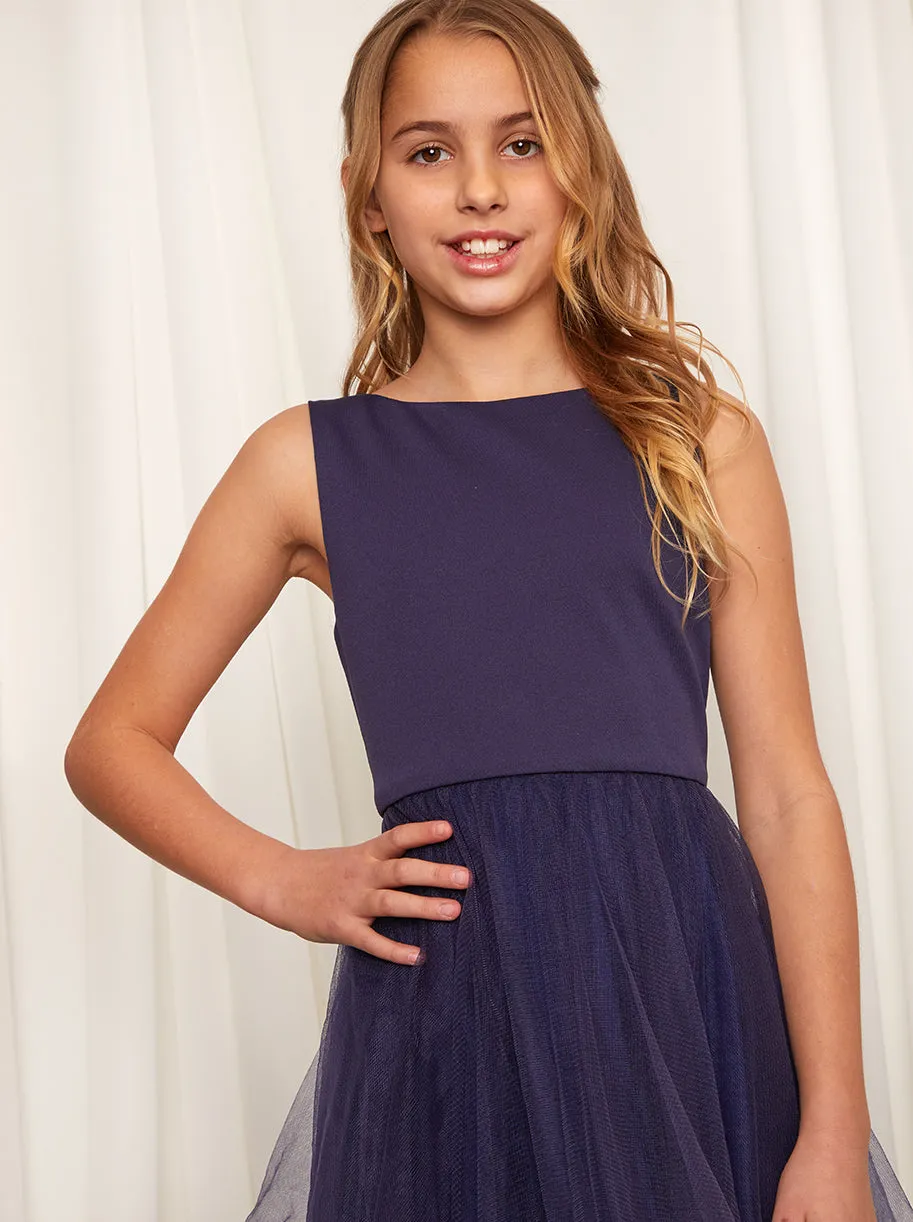 Older Girls Tulle Layered Midi Dress in Navy sold by Chi Chi London product image thumbnail 4