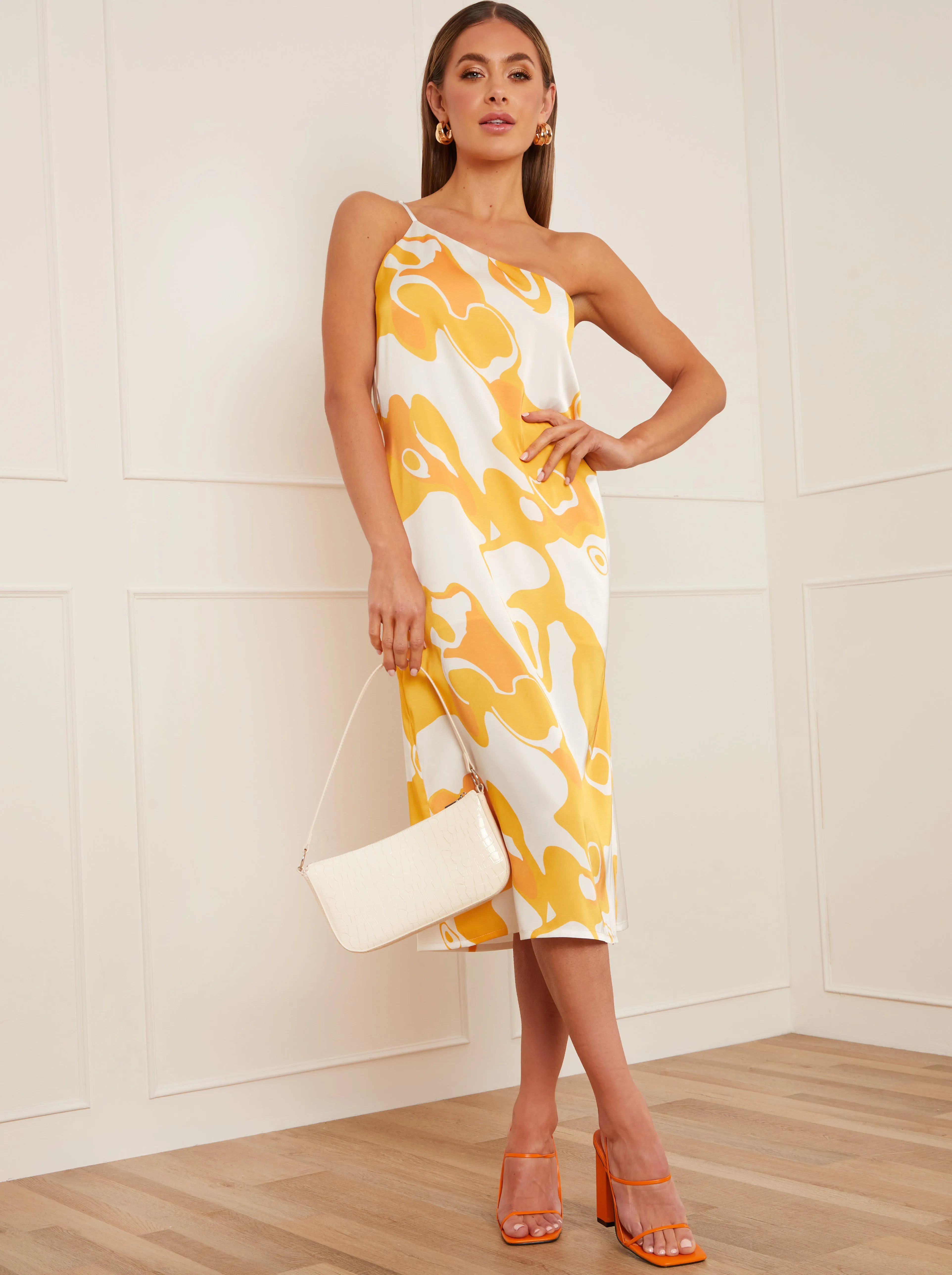 One-Shoulder Abstract Print Midi Dress in Yellow sold by Chi Chi London product image thumbnail 3