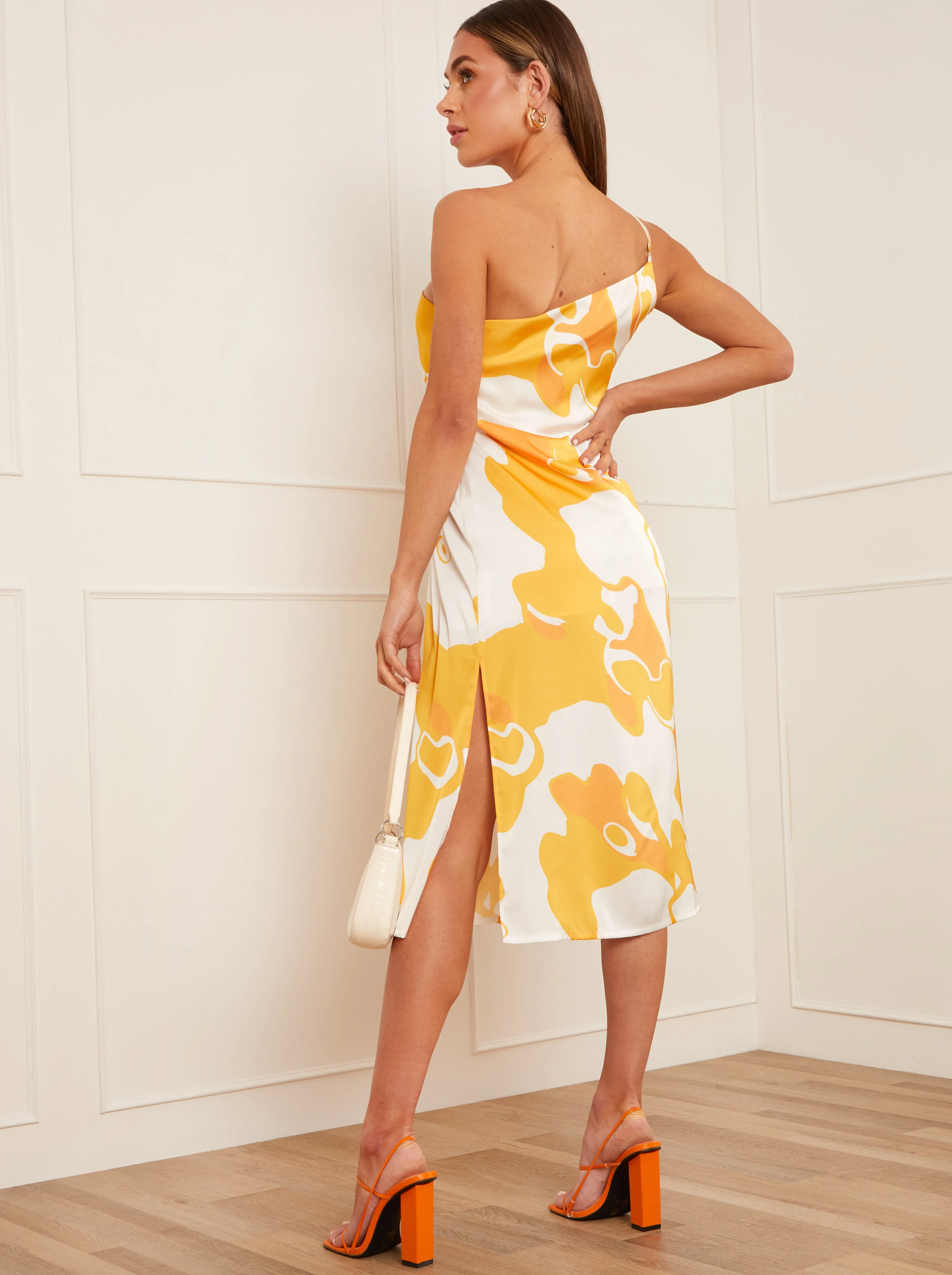 One-Shoulder Abstract Print Midi Dress in Yellow sold by Chi Chi London product image thumbnail 4