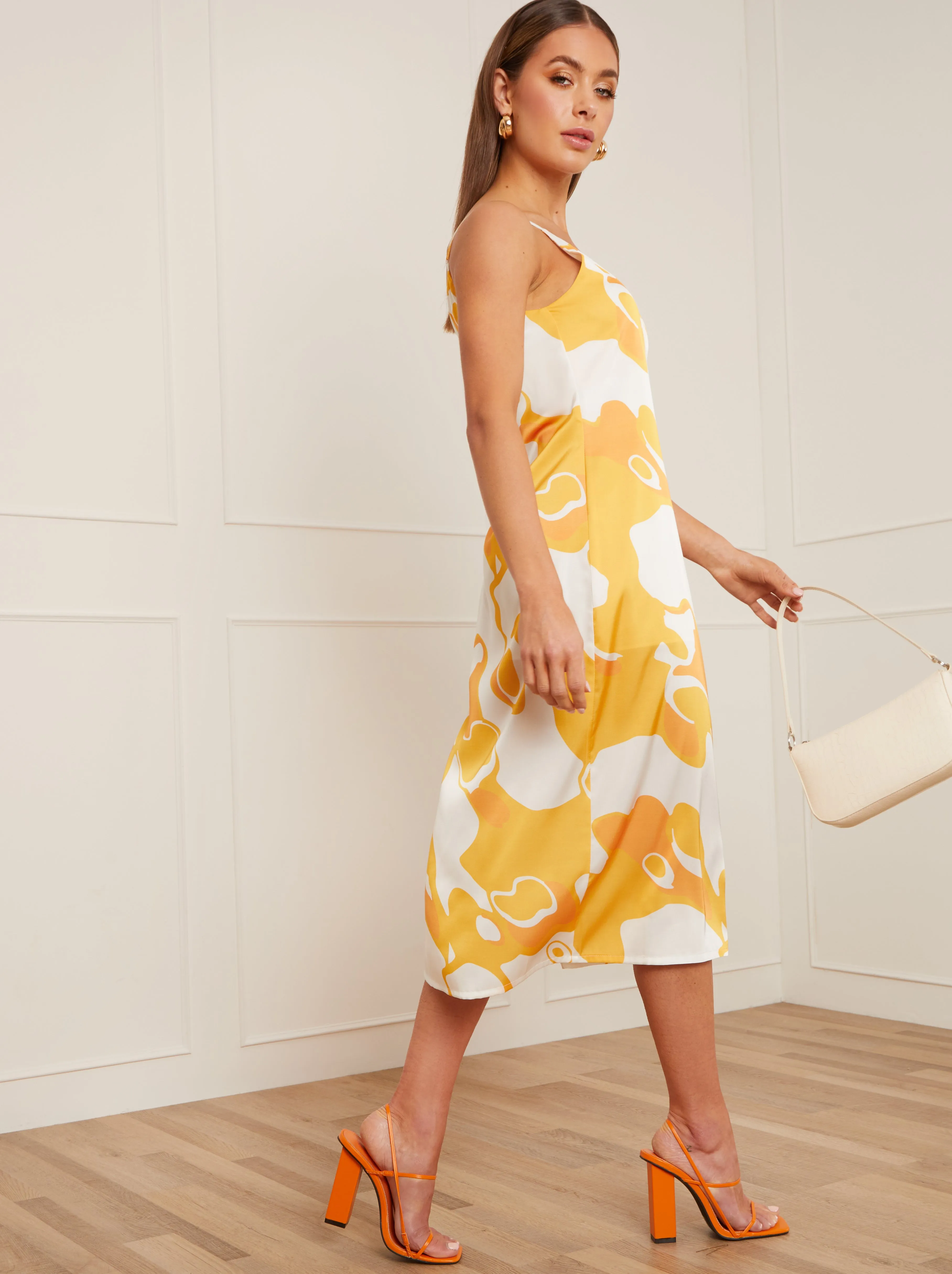 One-Shoulder Abstract Print Midi Dress in Yellow sold by Chi Chi London product image thumbnail 2