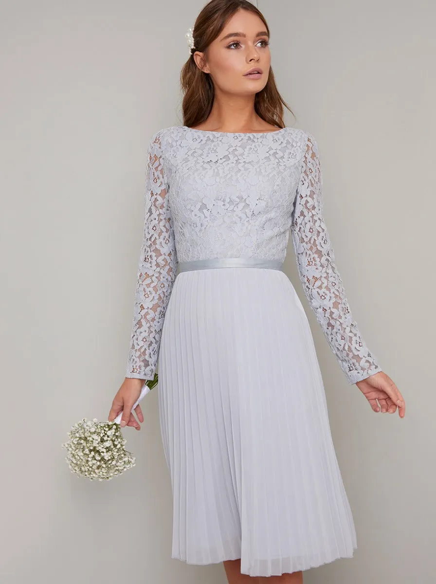 Long Sleeved Lace Bodice Pleated Midi Dress in Blue sold by Chi Chi London product image thumbnail 3