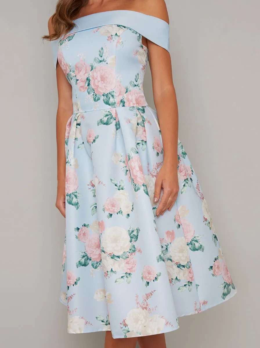 Tall Printed Bardot Midi Dress in Blue sold by Chi Chi London product image thumbnail 2