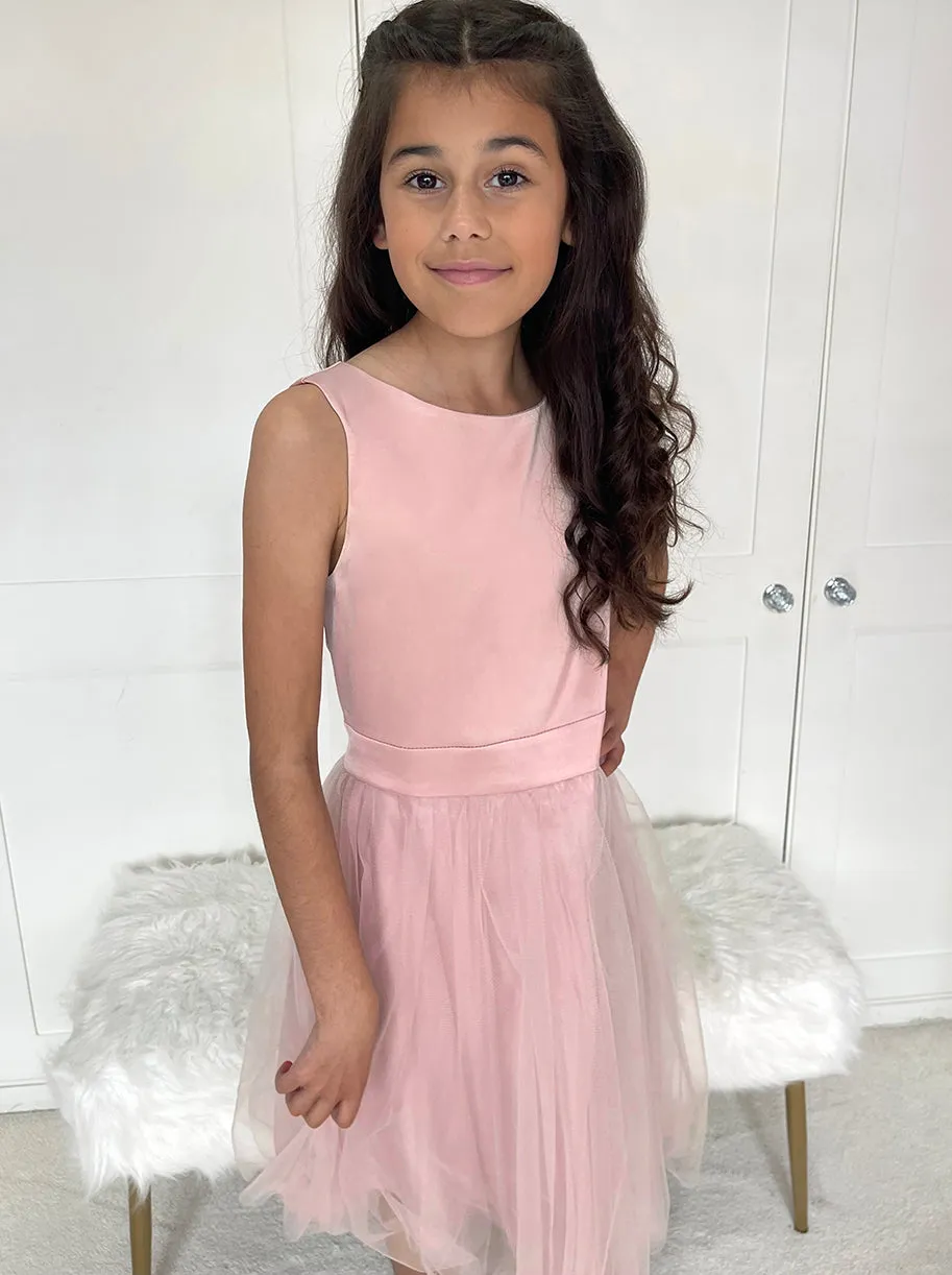 Older Girls Bow Detail Tulle Flower Girl Dress in Pink sold by Chi Chi London product image thumbnail 3