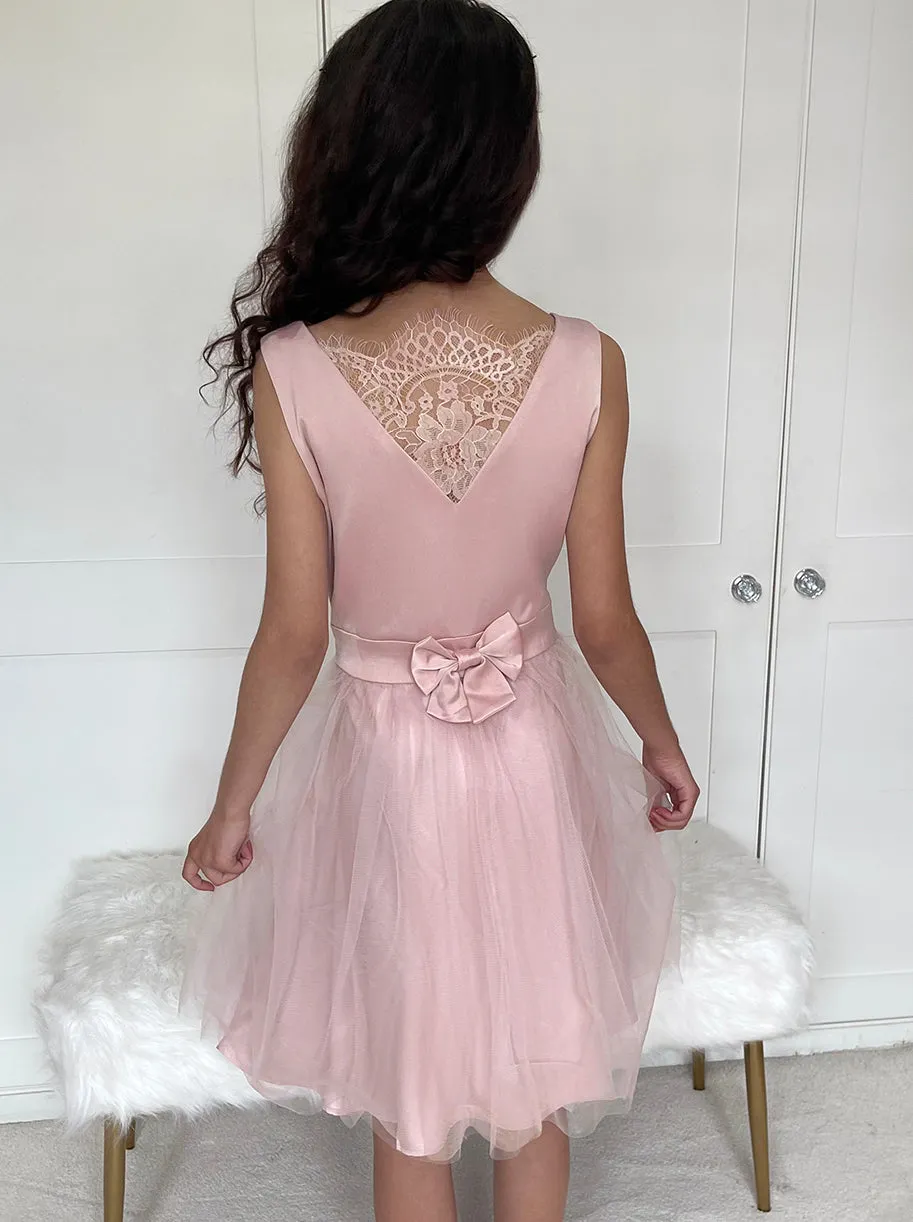 Older Girls Bow Detail Tulle Flower Girl Dress in Pink sold by Chi Chi London product image thumbnail 4