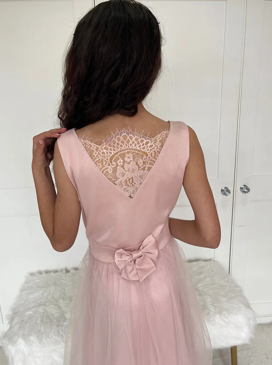 Older Girls Bow Detail Tulle Flower Girl Dress in Pink sold by Chi Chi London product image thumbnail 2