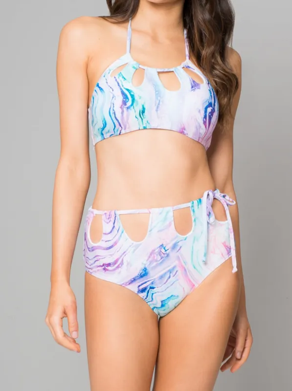 High Waisted Cut Out Bikini Bottoms in Multi sold by Chi Chi London