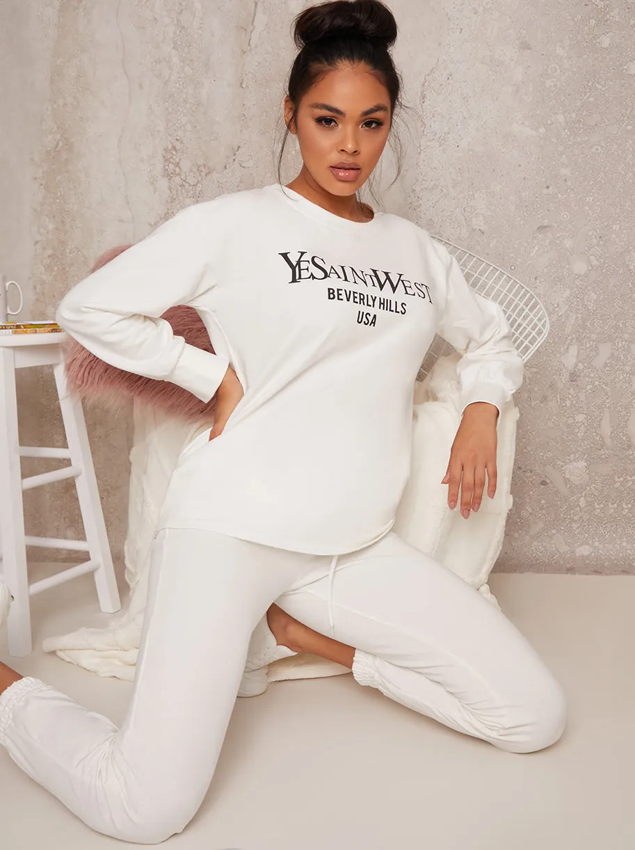 Printed Slogan Lounge Jogger Set in Cream sold by Chi Chi London product image thumbnail 3