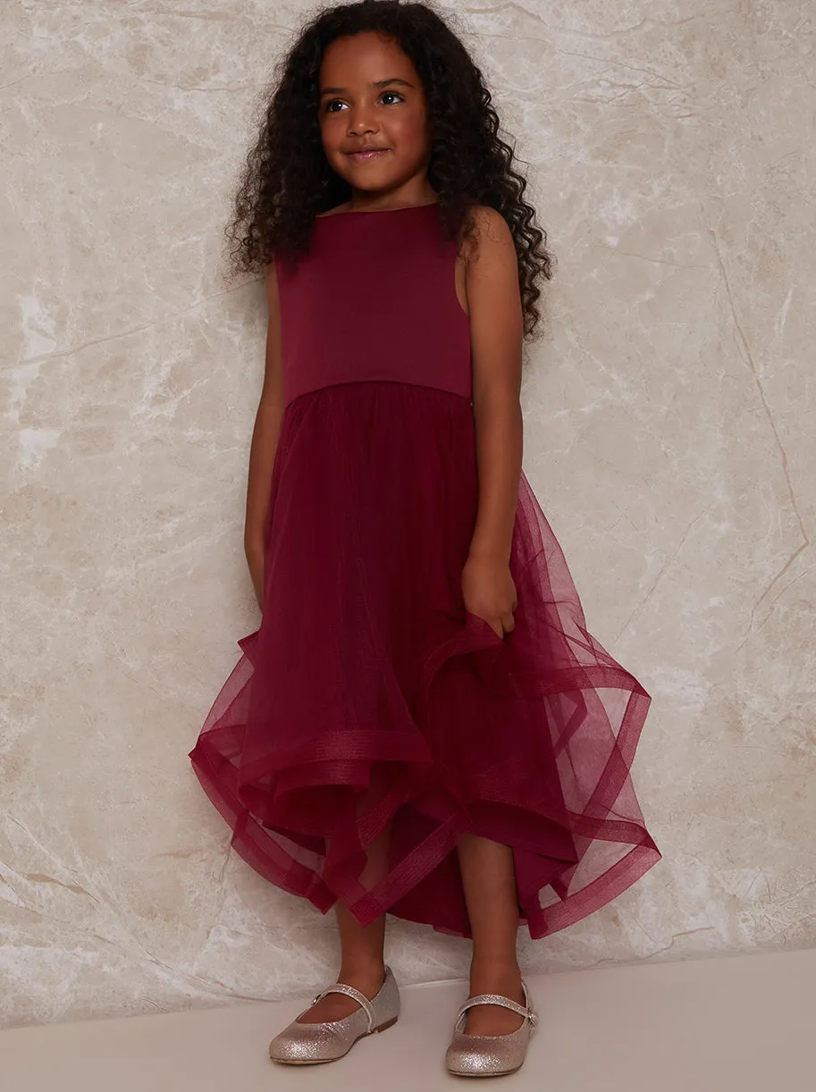 Girls Tulle Layered Midi Dress in Red sold by Chi Chi London