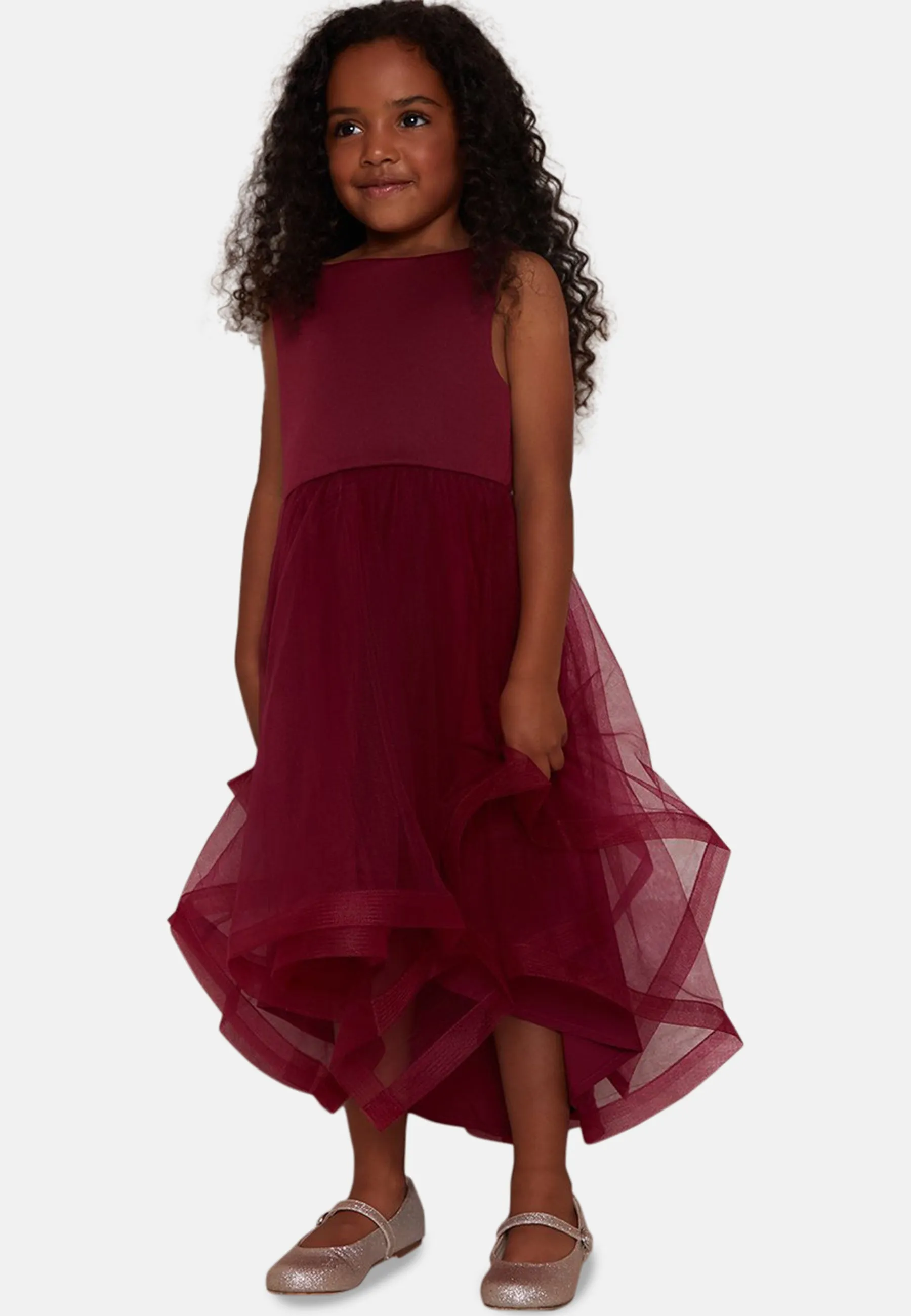 Girls Tulle Layered Midi Dress in Red sold by Chi Chi London product image thumbnail 5