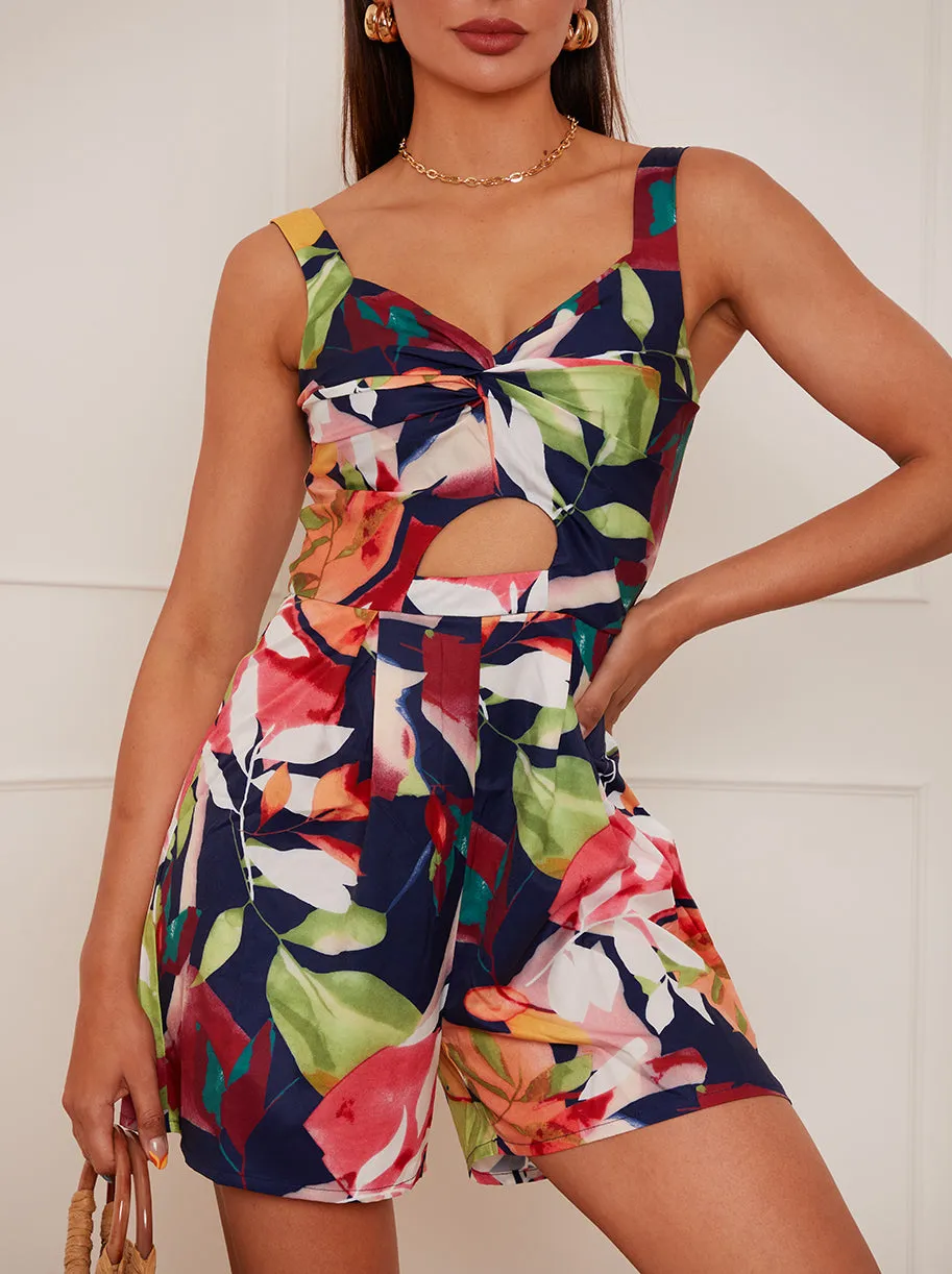 Cut-Out Floral Print Playsuit in Navy sold by Chi Chi London product image thumbnail 3