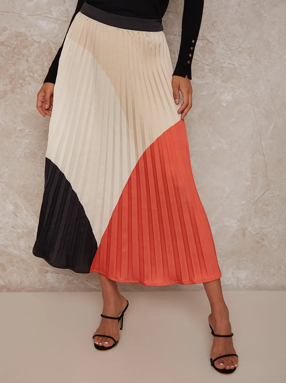 High Waist Colour Block Pleated Midi Skirt in Multi sold by Chi Chi London product image thumbnail 3