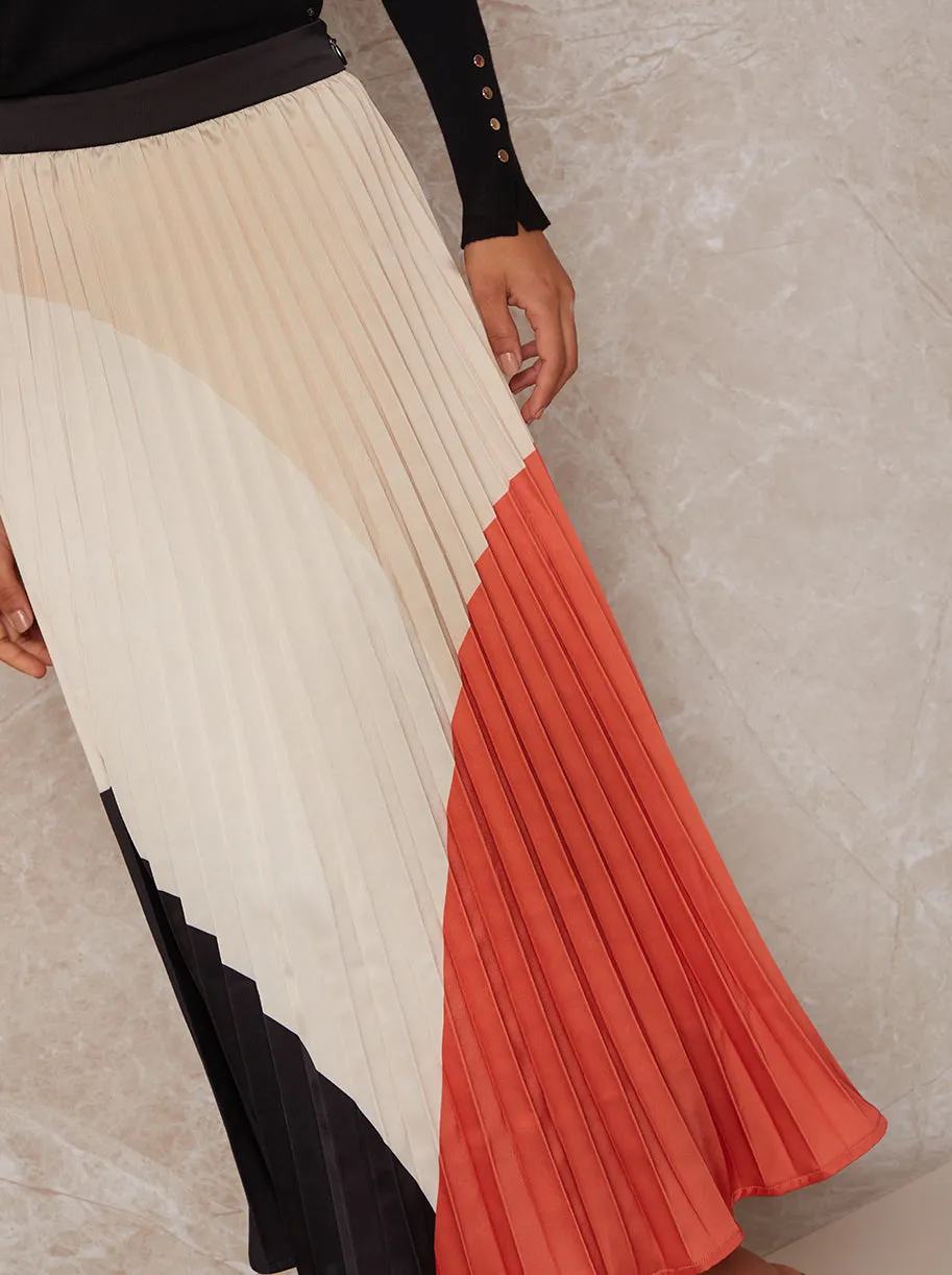 High Waist Colour Block Pleated Midi Skirt in Multi sold by Chi Chi London product image thumbnail 4