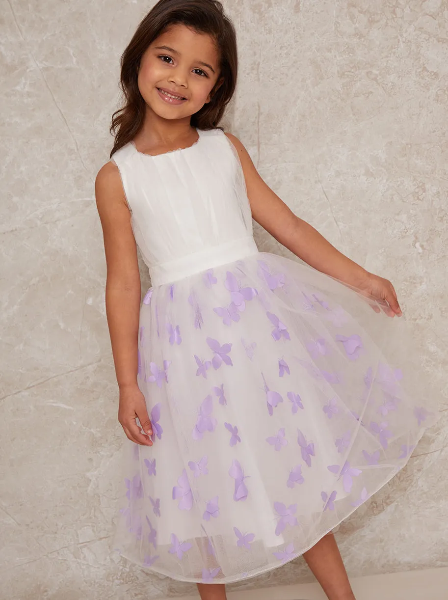 Girls 3D Tulle Dress in White sold by Chi Chi London