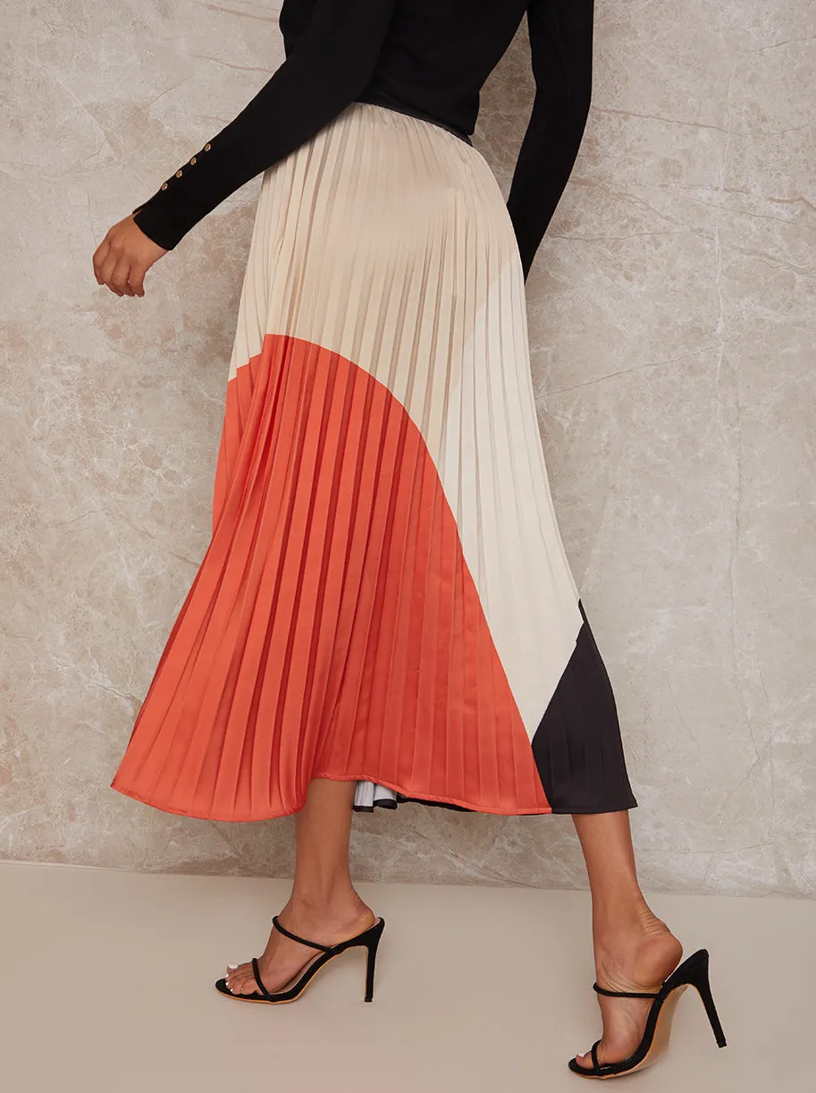 High Waist Colour Block Pleated Midi Skirt in Multi sold by Chi Chi London product image thumbnail 2
