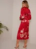 V Neck Puff Sleeve Floral Midi Dress in Red sold by Chi Chi London