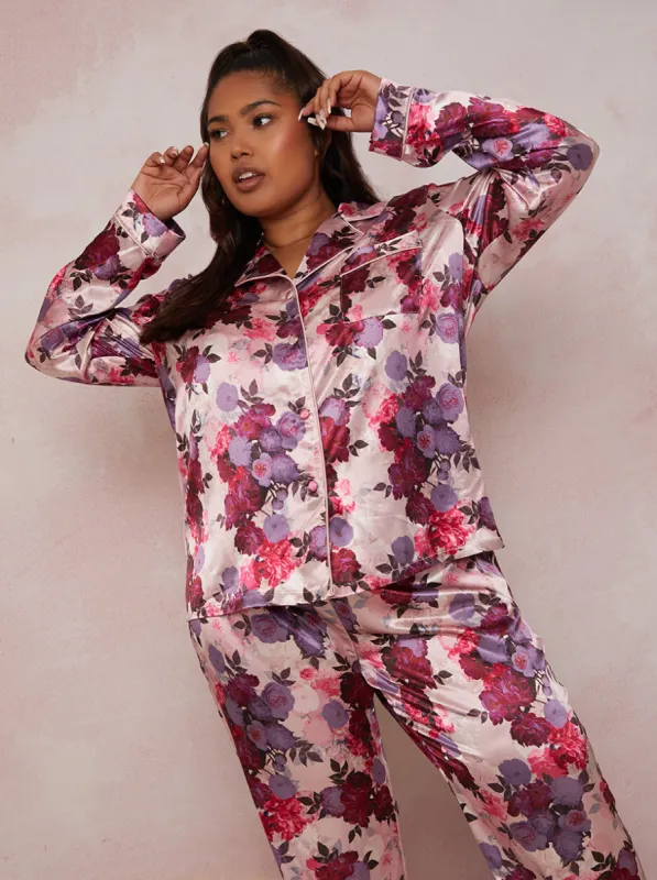 Plus Size Floral Pyjama Short Set in Blush sold by Chi Chi London