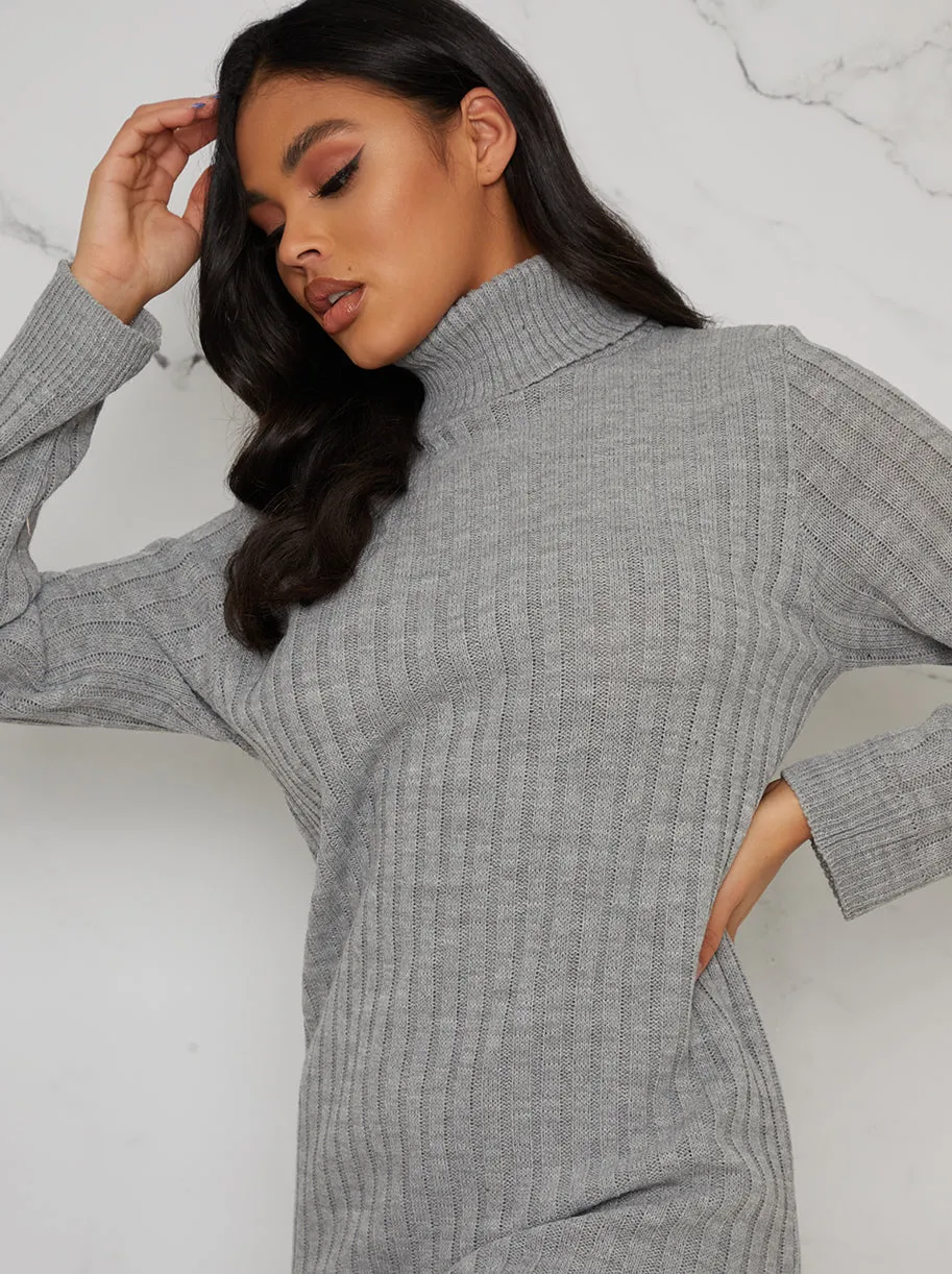 Roll Neck Ribbed Jumper Dress in Grey sold by Chi Chi London product image thumbnail 4
