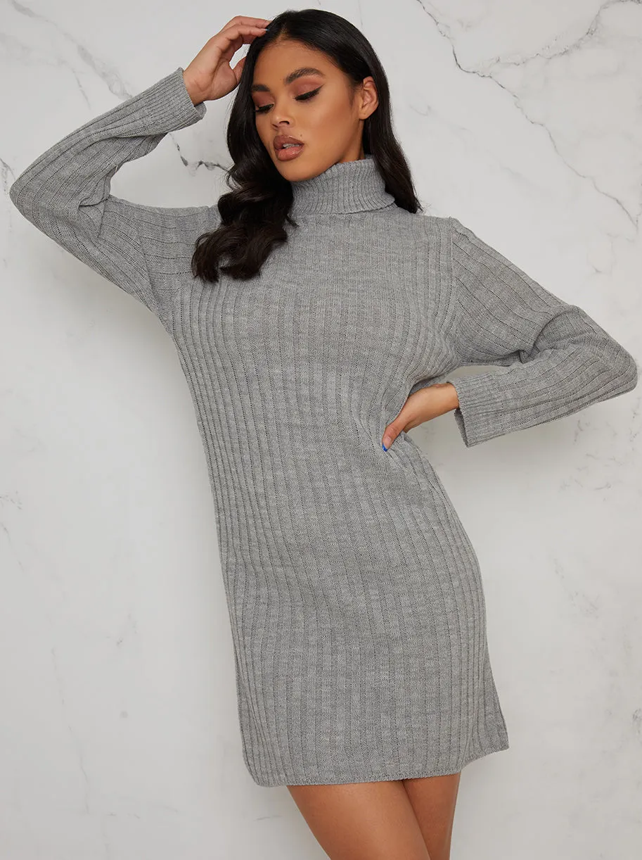 Roll Neck Ribbed Jumper Dress in Grey sold by Chi Chi London product image thumbnail 2