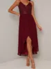 Cami Strap Embroidered Bodice Tulip Dip Hem Dress in Red sold by Chi Chi London
