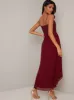 Cami Strap Embroidered Bodice Tulip Dip Hem Dress in Red sold by Chi Chi London
