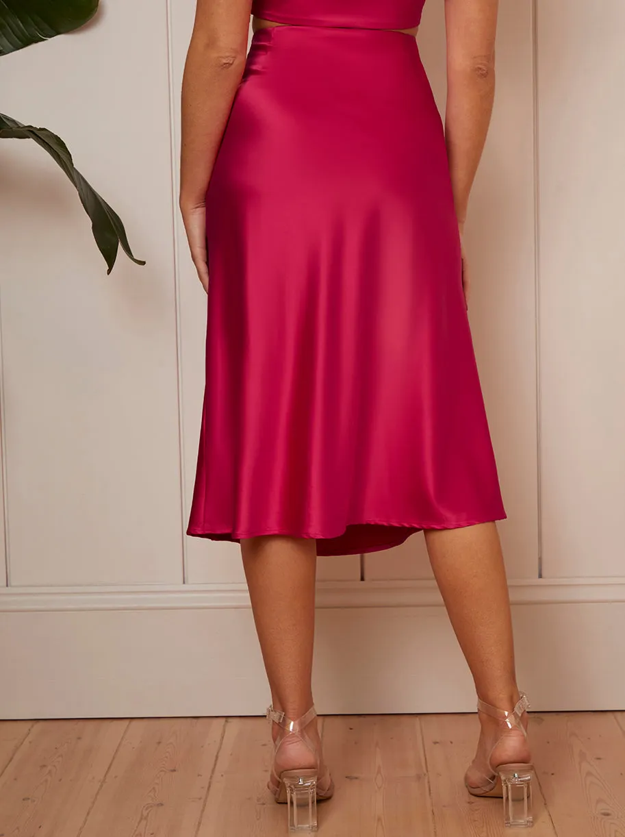 Satin Bias-Cut Midi Skirt in Pink sold by Chi Chi London product image thumbnail 5