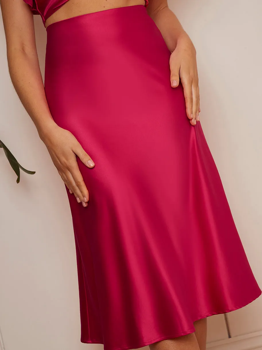 Satin Bias-Cut Midi Skirt in Pink sold by Chi Chi London product image thumbnail 2