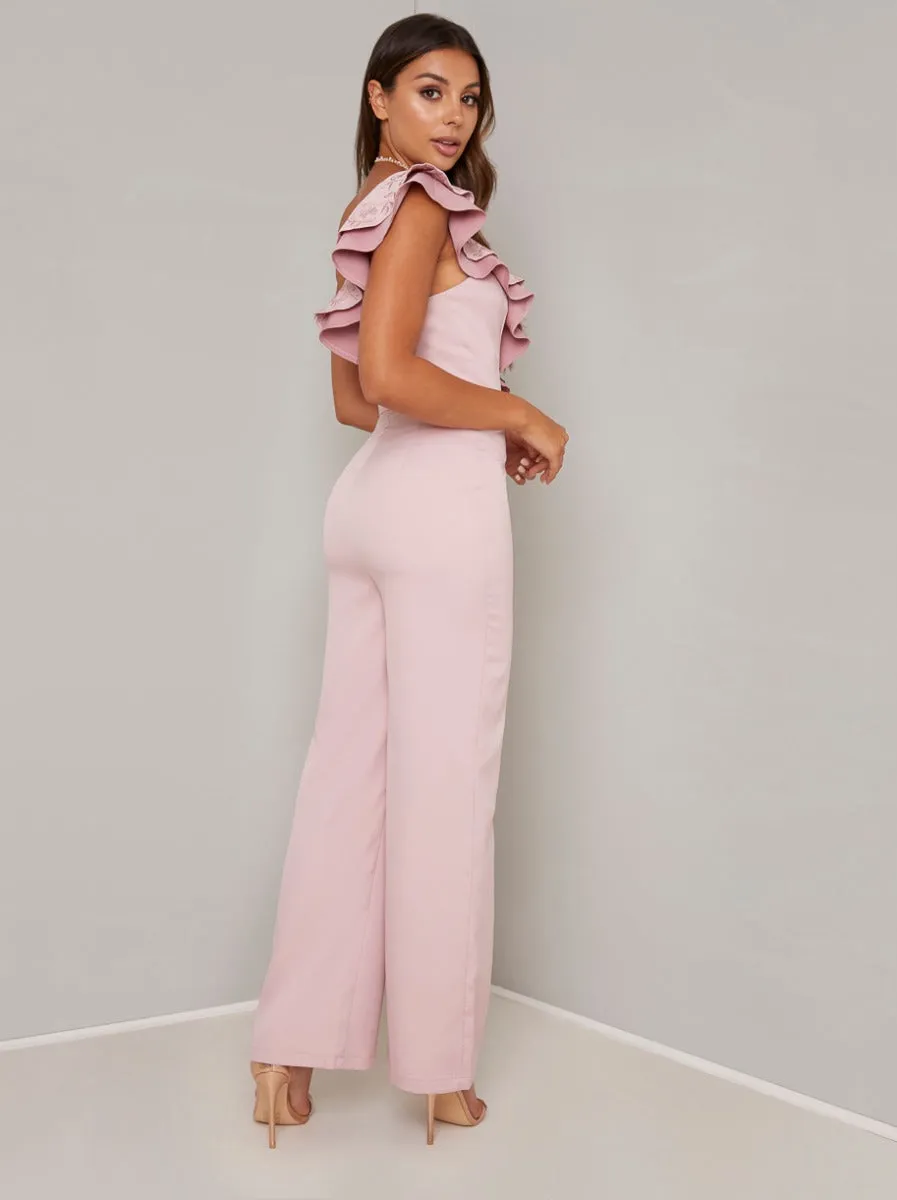 Ruffle Detail Wide Leg Jumpsuit in Pink sold by Chi Chi London product image thumbnail 3