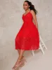 Petite Sleeveless Crochet Midi Dress in Red sold by Chi Chi London