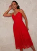 Petite Sleeveless Crochet Midi Dress in Red sold by Chi Chi London