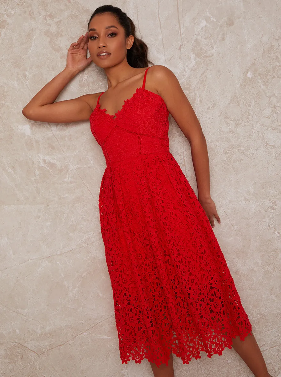 Petite Sleeveless Crochet Midi Dress in Red sold by Chi Chi London product image thumbnail 3